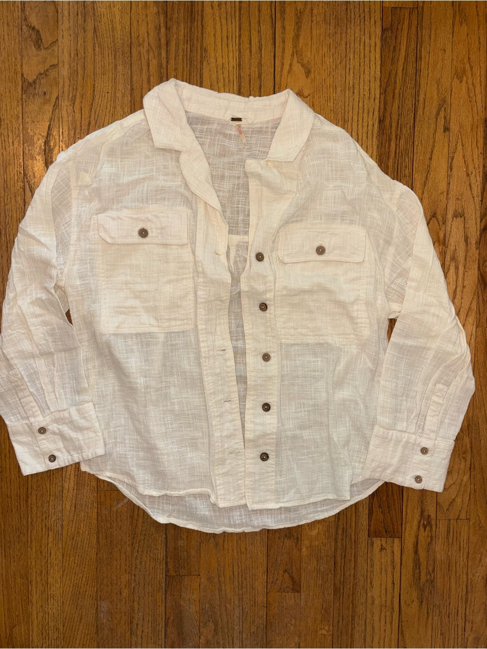 Free People Cream Cardiff Cotton Gauze Button-Down Shirt